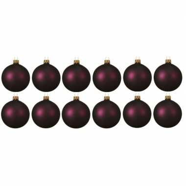 12x aubergine paarse kerstballen 10 cm matte glas kerstversiering