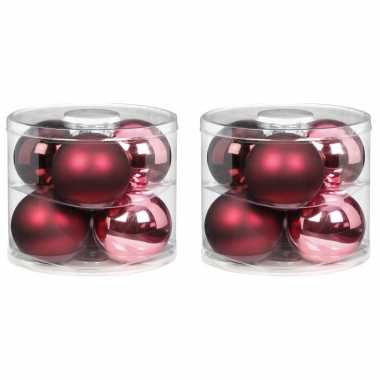 12x berry kiss mix roze/rode glazen kerstballen 10 cm glans en mat