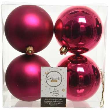 12x bessen roze kerstballen 10 cm kunststof mat/glans