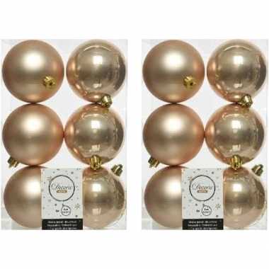 12x donker parel/champagne kerstballen 8 cm glanzende/matte kunststof/plastic kerstversiering