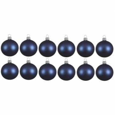 12x donkerblauwe kerstballen 10 cm matte glas kerstversiering