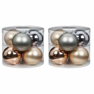 12x growing mountains mix champagne/zilver glazen kerstballen 10 cm