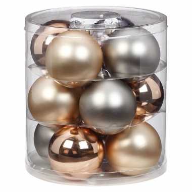 12x growing mountains mix zilver/champagne glazen kerstballen 8 cm