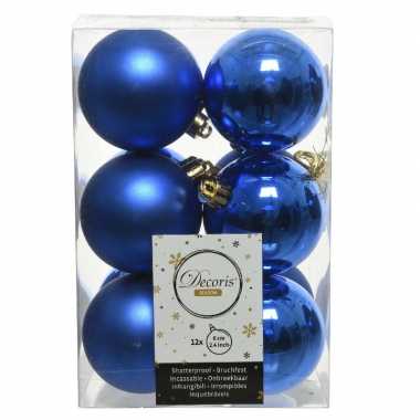 12x kobalt blauwe kerstballen 6 cm kunststof mat/glans