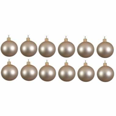 12x licht parel/champagne kerstballen 10 cm matte glas kerstversiering