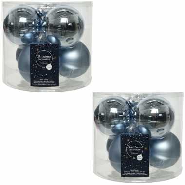 12x lichtblauwe glazen kerstballen 8 cm glans en mat