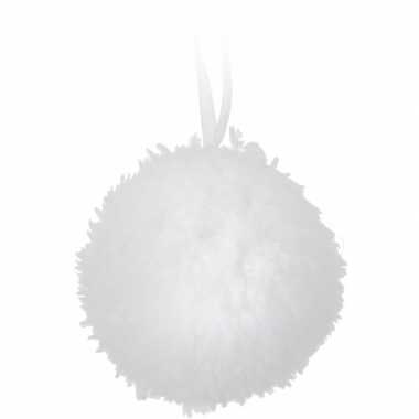 16x kerstballen met wit bontlaagje 6 cm