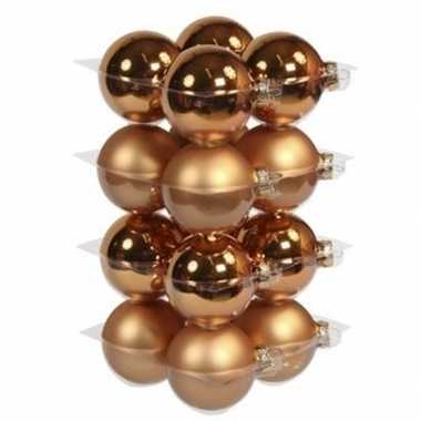 16x koperen kerstballen 8 cm glas kerstversiering