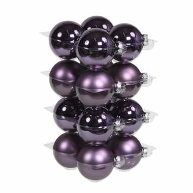 16x paarse kerstballen 8 cm glas kerstversiering combi