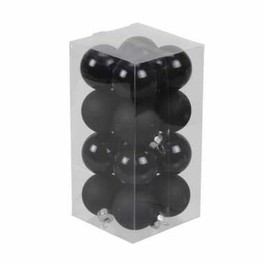 16x zwarte kleine glazen kerstballen 3,5 cm mat/glans