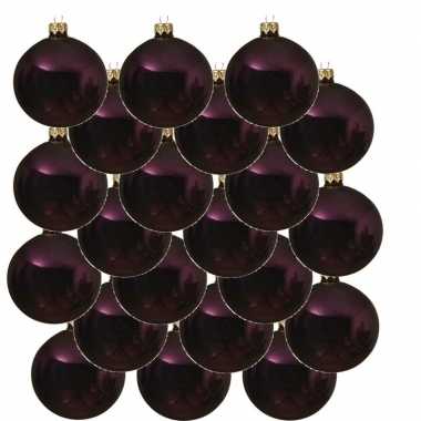 18x aubergine paarse kerstballen 6 cm glanzende glas kerstversiering