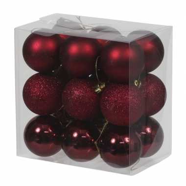 18x donkerrode kunststof kerstballen 5 cm glans/mat/glitter