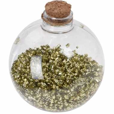 1x doorzichtige fles kerstballen 8 cm glitter goud kunststof kerstversiering