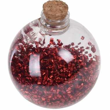 1x doorzichtige fles kerstballen 8 cm glitter rood kunststof kerstversiering