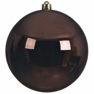 1x grote donkerbruine kerstballen van 20 cm glans van kunststof