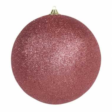 1x mega koraal rode kerstballen met glitter kunststof 25 cm