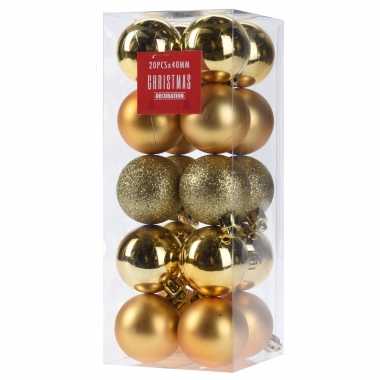 20x kleine gouden kunststof kerstballen 4 cm glitter/mat/glans