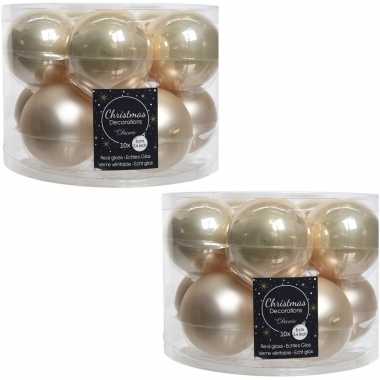 20x licht parel/champagne glazen kerstballen 6 cm glans en mat