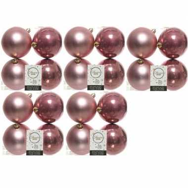 20x oud roze kerstballen 10 cm glanzende/matte kunststof/plastic kerstversiering