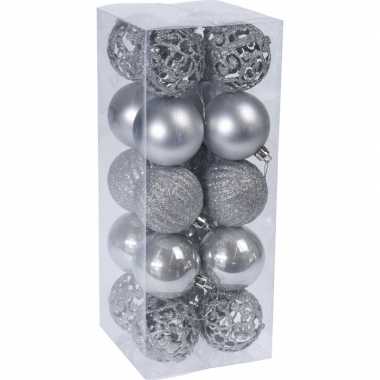 20x zilveren kerstballen 6 cm glanzende/matte/glitters kunststof kerstversiering