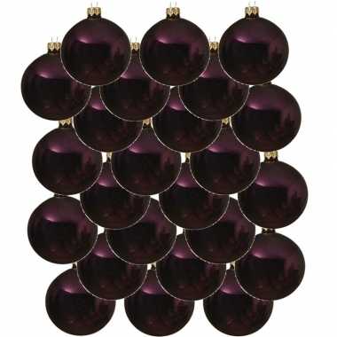 24x aubergine paarse kerstballen 6 cm glanzende glas kerstversiering