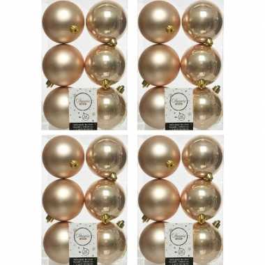 24x donker parel/champagne kerstballen 8 cm glanzende/matte kunststof/plastic kerstversiering