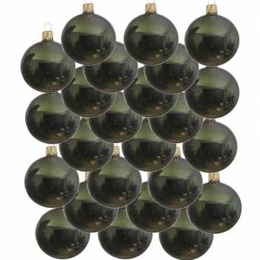 24x donkergroene kerstballen 6 cm glanzende glas kerstversiering