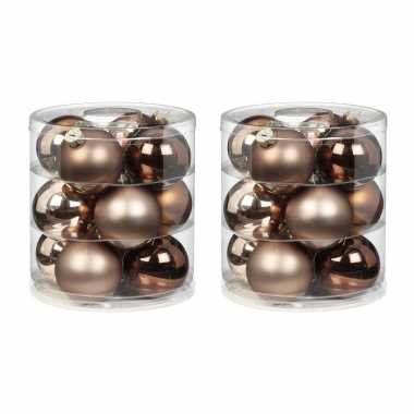 24x elegant lounge mix bruin tinten glazen kerstballen 8 cm