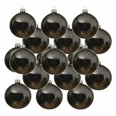 24x grijsblauwe kerstballen 6 cm glanzende glas kerstversiering