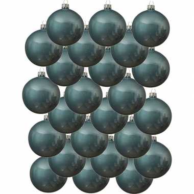 24x ijsblauwe kerstballen 8 cm glanzende glas kerstversiering