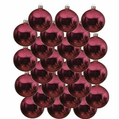 24x kerst rode kerstballen 6 cm glanzende glas kerstversiering