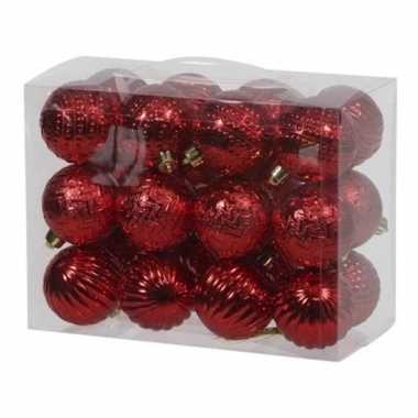 24x rode kerstballen 6 cm kunststof/plastic kerstversiering