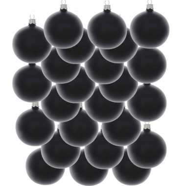 24x zwarte kerstballen 8 cm matte glas kerstversiering