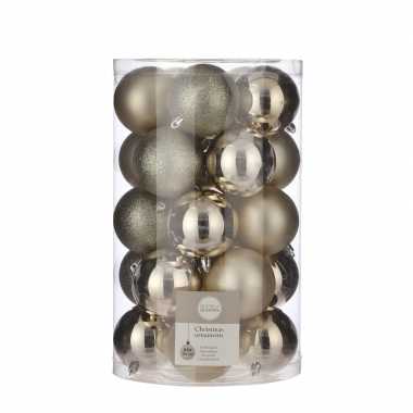 25x kunststof kerstballen licht champagne 8 cm