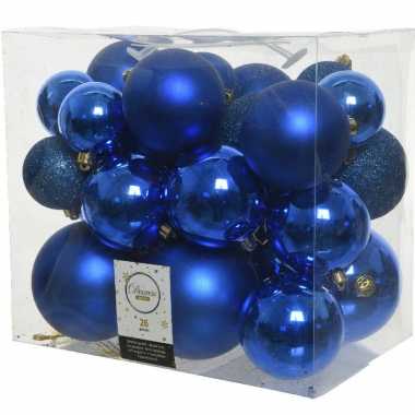 26x stuks kobalt blauwe kerstballen 6-8-10 cm kunststof