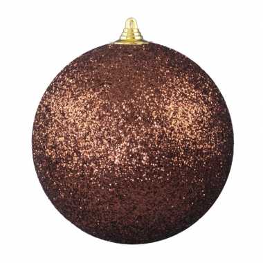 2x bruine grote decoratie kerstballen met glitter kunststof 25 cm