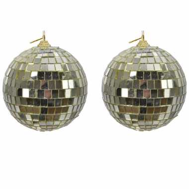 2x gouden disco spiegelballen kerstballen 10 cm
