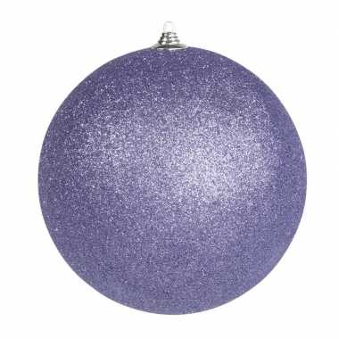 2x paarse grote decoratie kerstballen met glitter kunststof 25 cm