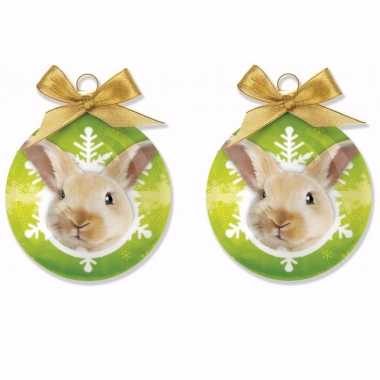 2x stuks dieren/huisdieren kerstballen konijn/haas 8 cm
