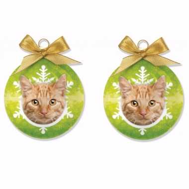 2x stuks huisdieren/dieren kerstballen kat/poes rood tabby 8 cm