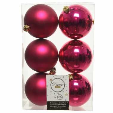30x bessen roze kerstballen 8 cm kunststof mat/glans