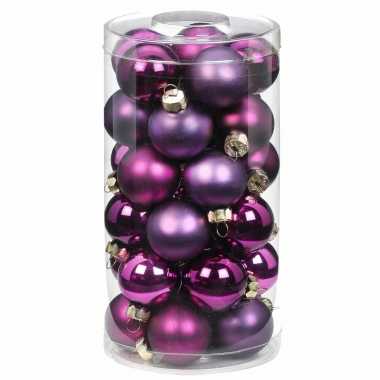 30x paarse kleine glazen kerstballen 4 cm glans en mat