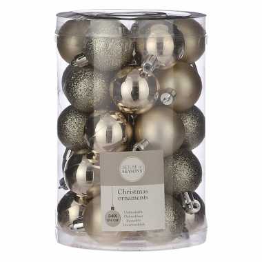 34x kunststof kerstballen licht champagne 4 cm