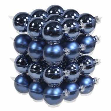 36x blauwe kerstballen 6 cm glas kerstversiering
