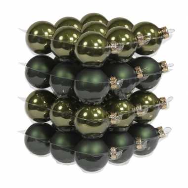 36x donker groene kerstballen 4 cm glas kerstversiering
