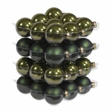 36x donker olijf kerstballen mat/glans 6 cm glas kerstversiering