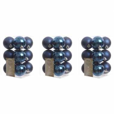 36x donkerblauwe kerstballen 6 cm glanzende/matte kunststof/plastic kerstversiering