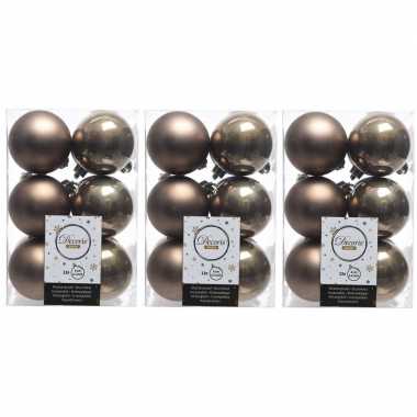 36x kasjmier bruine kerstballen 6 cm glanzende/matte kunststof/plastic kerstversiering