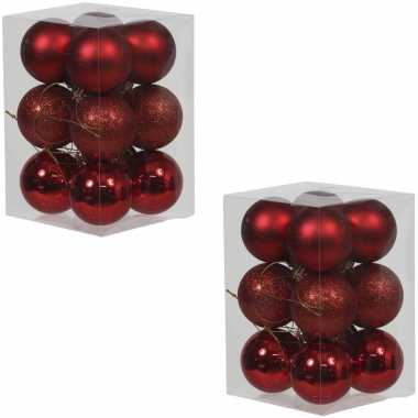 36x rode kunststof kerstballen 6 cm glans/mat/glitter