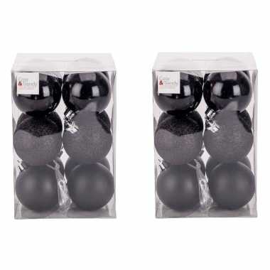 36x zwarte kerstballen 6 cm glanzende/matte kunststof/plastic kerstversiering